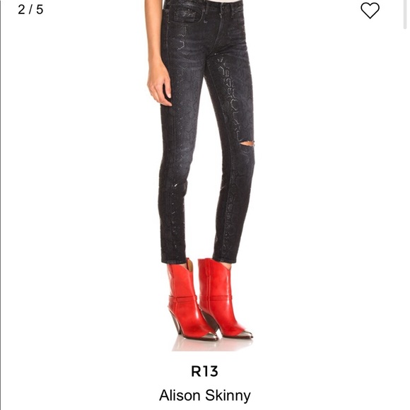 R13 ALISON SKINNY IN BLACK SNAKE SIZE 26 NEW WITH TAGS - Picture 1 of 13